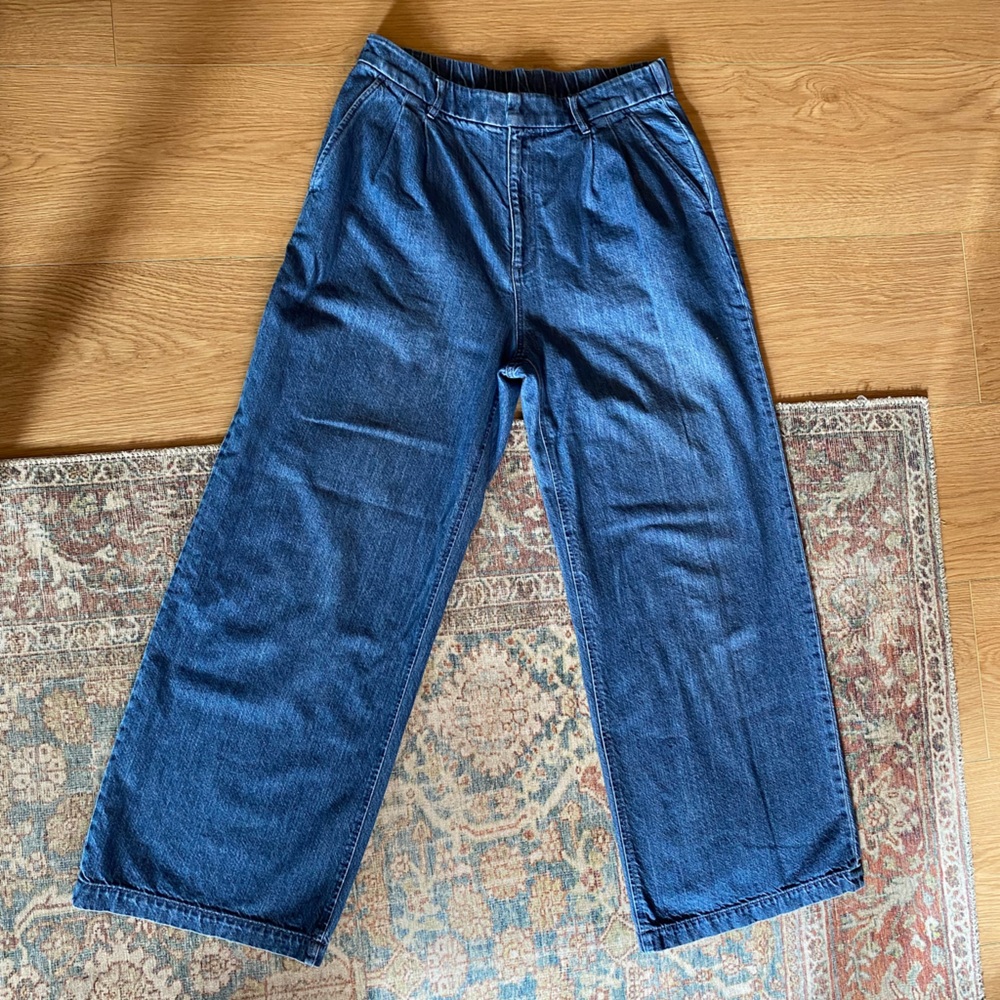 GAP Wide Leg Flare Jeans in Dark Blue Denim - Picture 9 of 15